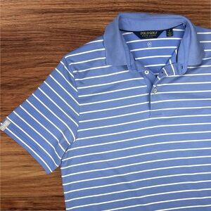 Polo Golf Ralph Lauren Men’s Blue w/ White Stripes Performance Polo. Size Small